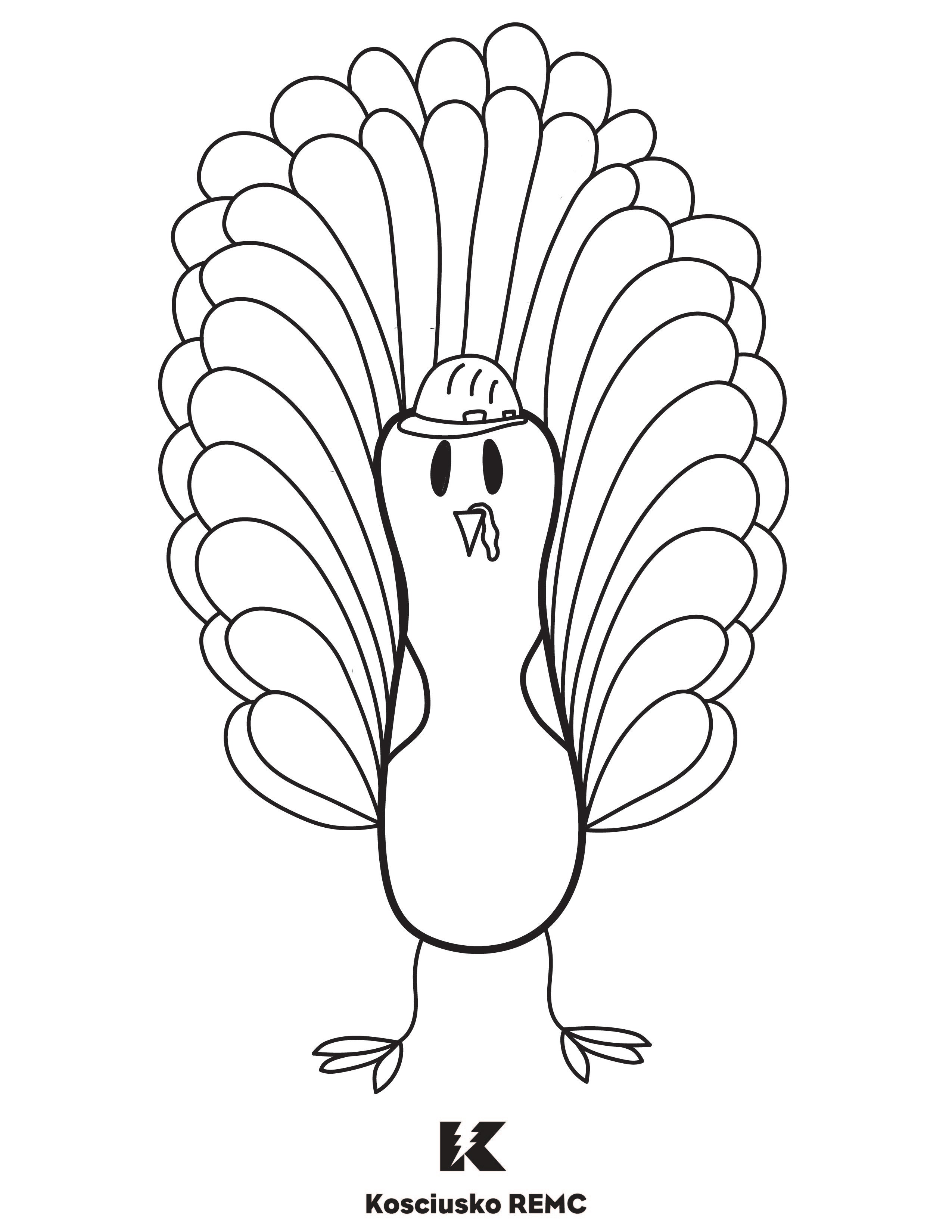 Thanksgiving turkey with lineman hat coloring page