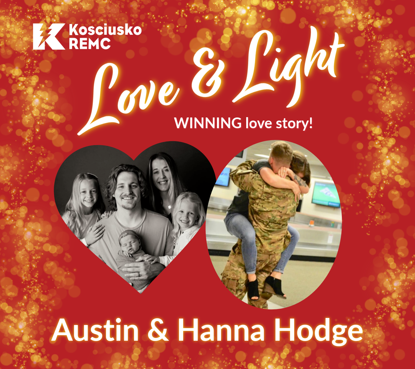Two photos from Love & Light winner Hanna Hodge display Austin and Hanna and their family.