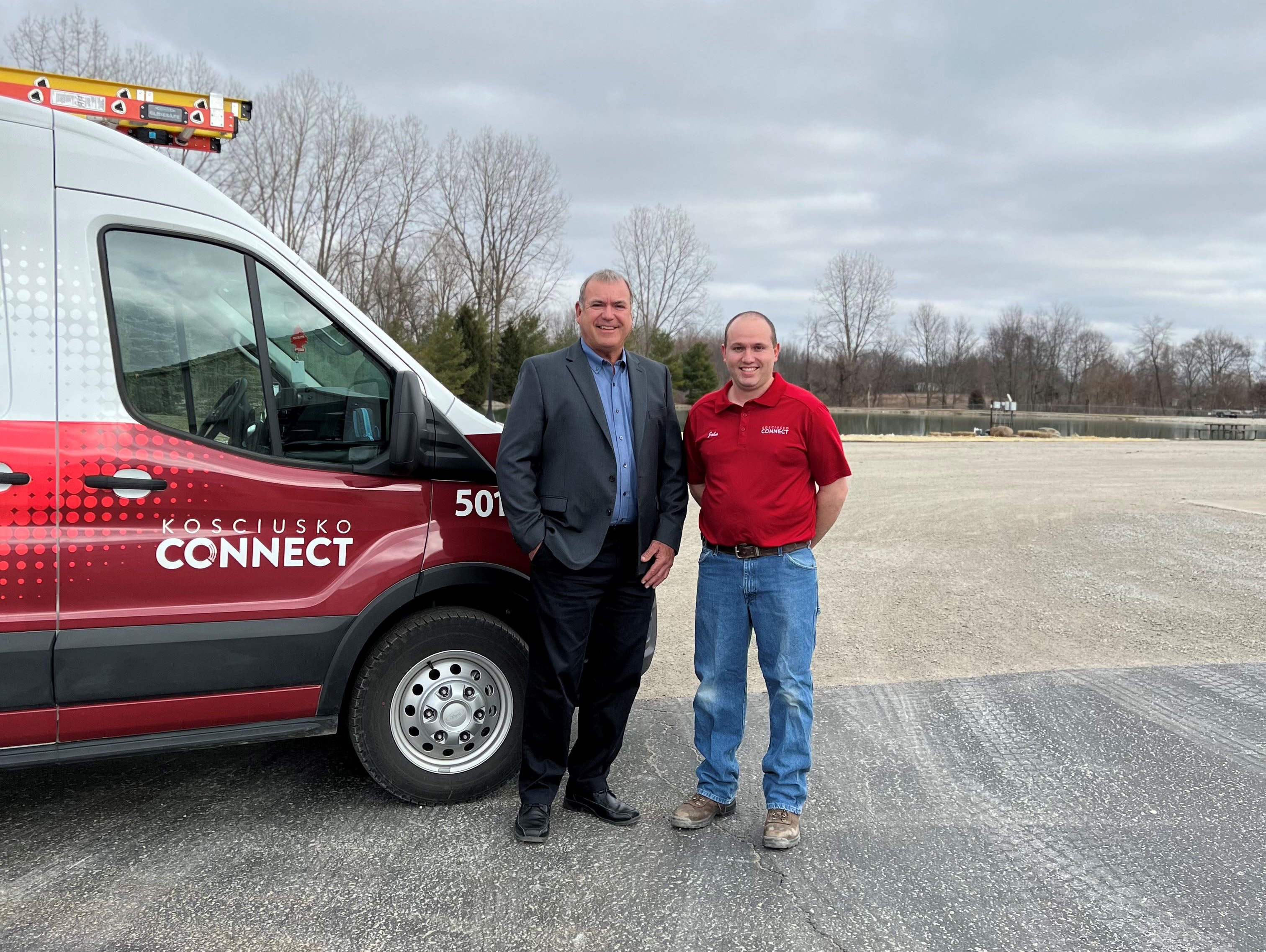 Kurt Carver and Fiber Technician John Lindsay in front of Kosciusko Connect truck