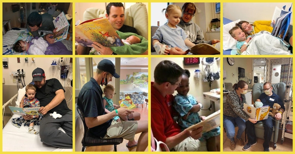 Collage of kids reading in hospital