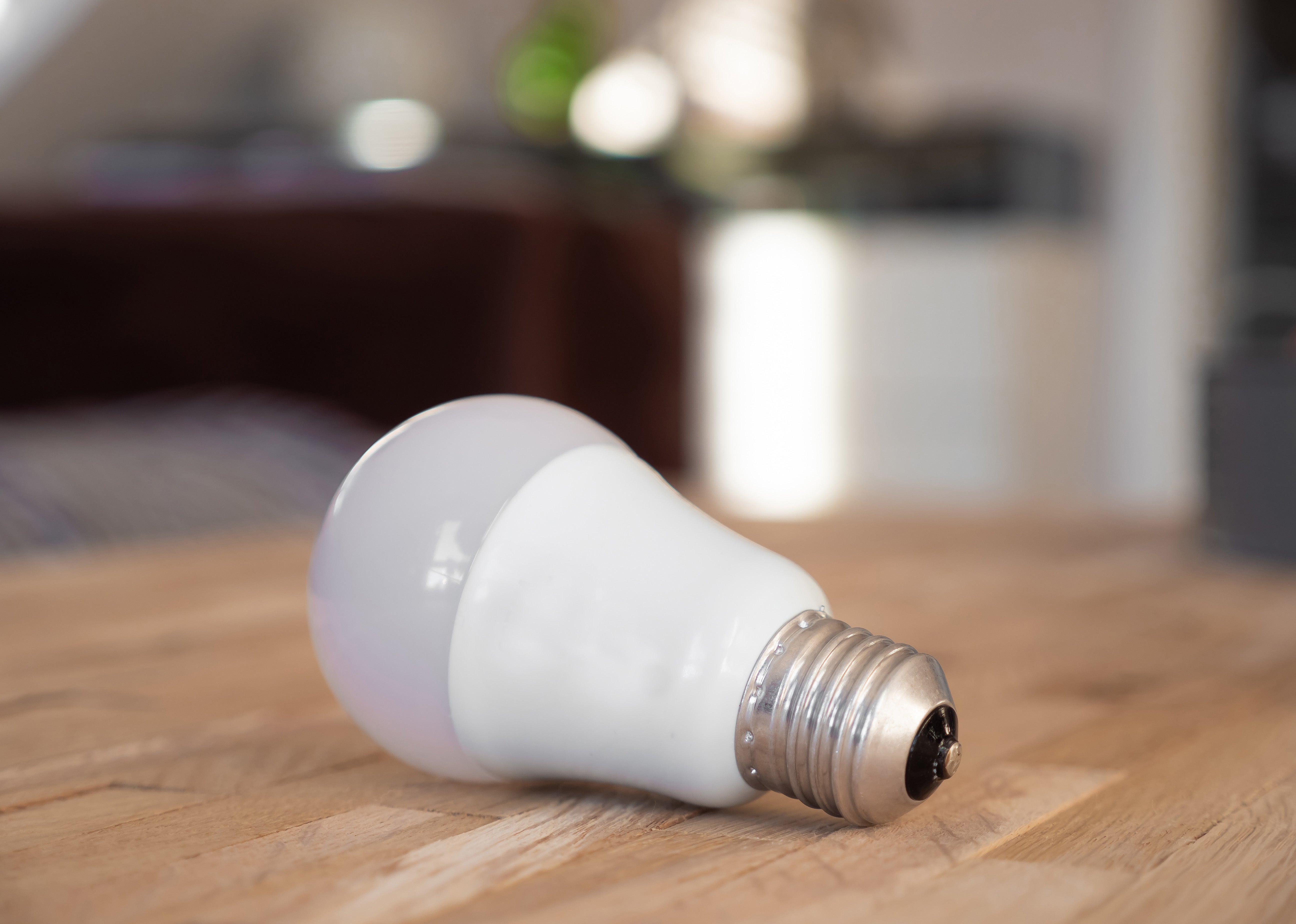 Smart light bulb on table